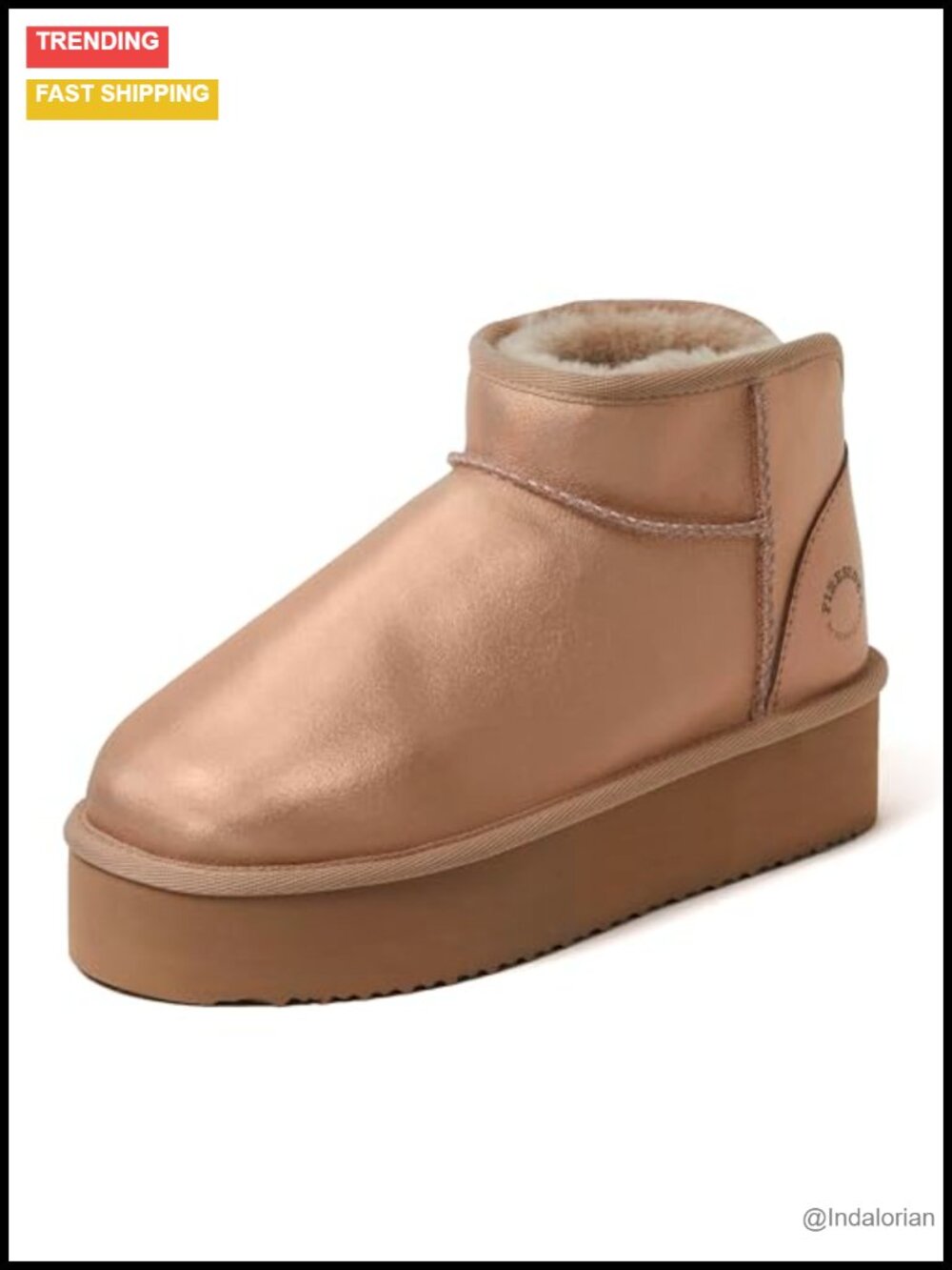 Genuine Shearling Platform Ankle Bootie Indoor Outdoor